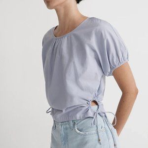 Madewell Chambray Blue Poplin Puff Sleeve Cutout Crop Top